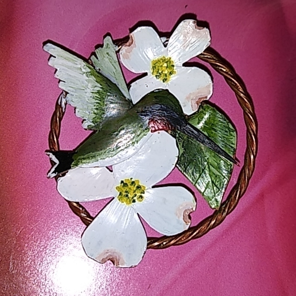 A Wonderful 1991 Hummingbird  Floral Brooch